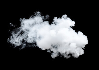 White Smoke Cloud in Motion on Black Background, Isolated on Black Background, Studio Shot