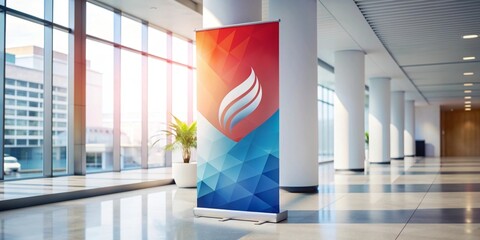 Retractable Banner Stand in a Modern Office Hallway