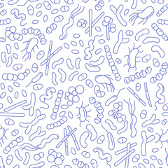 Vector doodle pattern of different bacteria in gut microbiome.
