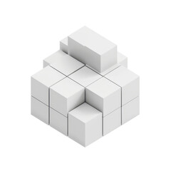 Abstract white cubic structure representing teamwork, collaboration, growth, and modern architecture. Ideal for business presentations.