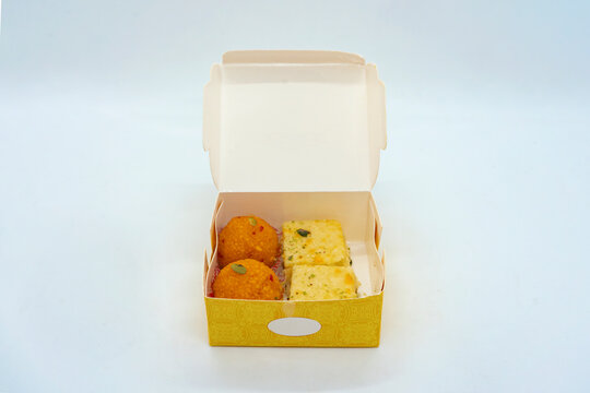 Collection of Indian Sweets Kalakand Burfi, Laddu, Motichur Laddoo, Gulab Jamun, Lalmohan, Rasbhari