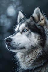 Obraz premium Close-Up Portrait of an Alaskan Husky in Winter