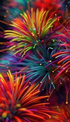 Abstract firework effect with vibrant colors3D Model illustration, Closeup, noblur