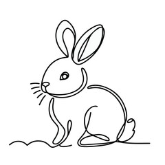 Obraz premium easter single bunny continuous line art, Rabbit line art icon. Abstract outline rabbit