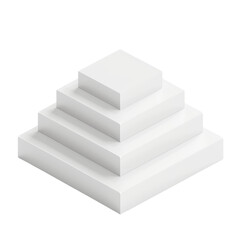 Minimalist white pyramid object with four levels. Modern geometric design, perfect for presentations, 3D models, and creative projects.