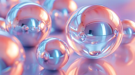 Ethereal Reflection: A Cluster of Shimmering Spheres in Soft Pastel Hues