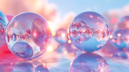 Ethereal Bubbles Reflecting a Dreamy Sky