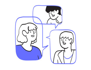 Video conference call. Group of people talk with colleague, partners or team members through application. Online meeting or education webinar. Employees discuss project presentation and planning work. © KPstudio