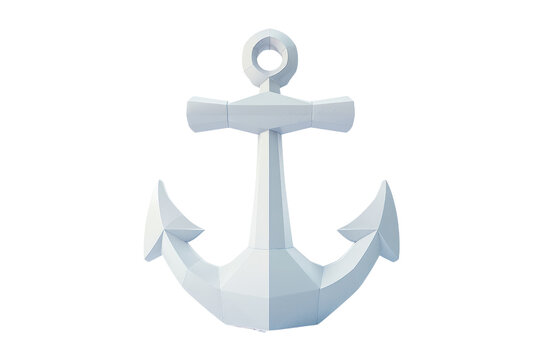 recommend clip art: Polygonal white anchor with a ring on top and pointed flukes, ideal for maritime, nautical, and marine-themed designs and projects.