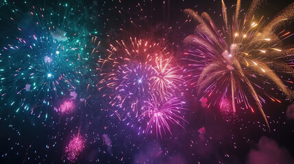 4K loop of real colorful fireworks festival in the sky display at night during national holiday new year party or celebration event glowing fireworks show eve fireworks independence day 4 of July