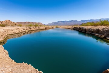 Obraz premium A desert oasis providing vital water to diverse species, natural resources, balanced ecosystem