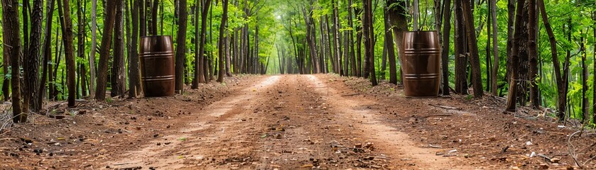 Fototapeta premium A forest with compostable packaging waste collection points, promoting ecofriendly habits, waste reduction