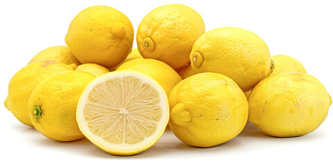 A pile of lemons on a white background