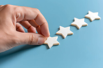 Illustration of a satisfied customer leaving star rating on a review platform