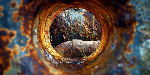 The rusty water inside the pipe