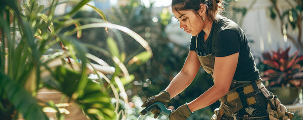 Female Gardener Watering Plants