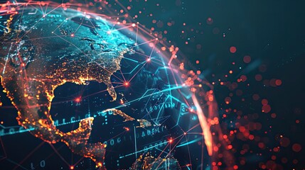 Earth with vibrant network lines and glowing nodes, symbolizing global connectivity and technological advancement
