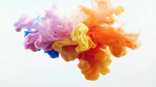 Colorful ink clouds mixing together in water