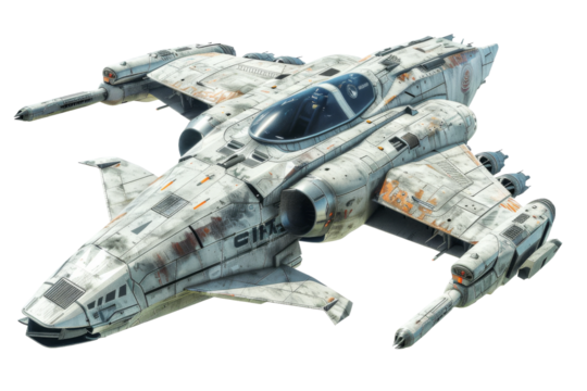 Innovative spaceship concept for deep space travel isolated on transparent background