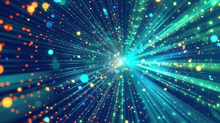 Fototapeta premium A dynamic burst of colorful light rays and particles creating a vibrant visual effect, perfect for backgrounds and design.