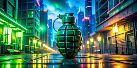Cityscape with grenades illuminating night's beauty
