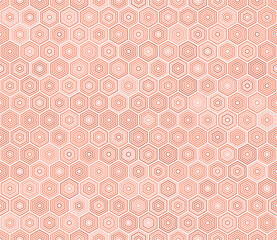 Abstract mosaic shapes geometric background. Hexagon stacked mosaic cells. Orange color tones. Hexagon cells. Tileable pattern. Seamless vector illustration.