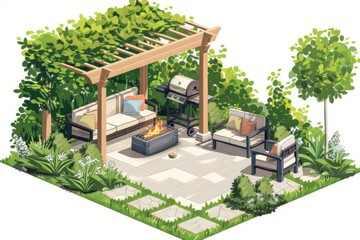 Escape to a tranquil oasis with lush greenery and comfortable seating, perfect for relaxation and entertainment. The pergola and barbecue station add a touch of elegance to this peaceful haven.