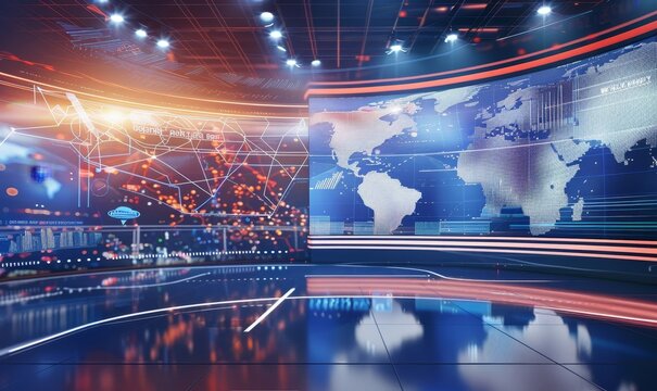 Digital world breaking news studio Background for news report and breaking news on world live report, Generative AI