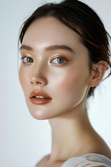 Naklejka premium High Resolution Portrait of a Young Woman with Clear Skin and Natural Makeup