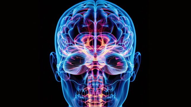 3D rendering of the caudate nucleus in a detailed x-ray view, highlighting the human brain's basal ganglia anatomy with precise contours and vibrant colors for medical and scientific contexts.