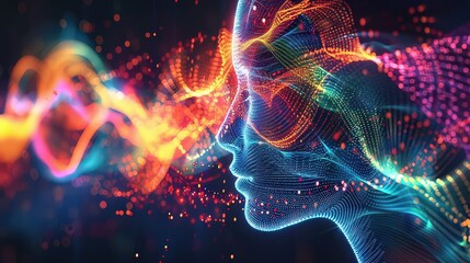  dynamic graphic showing brainwave patterns with colorful, wave-like lines to represent different states of consciousness, such as beta, alpha, and theta waves.