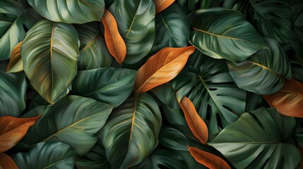 Lush Tropical Leaves with Vibrant Green and Warm Brown Accents