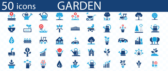 Garden flat icons set. Flowers, plot, dacha, grass, watering can, trees, care, digger icons and more signs. Flat icon collection © sharminakter