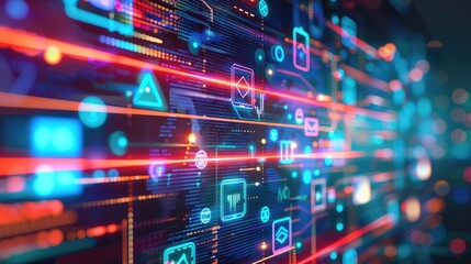 Vibrant digital interface with bright colors and communication icons, representing modern tech