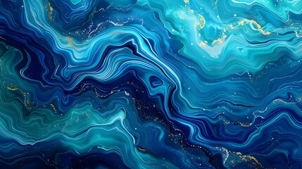Mesmerizing Blue Abstract Waves with Golden Accents