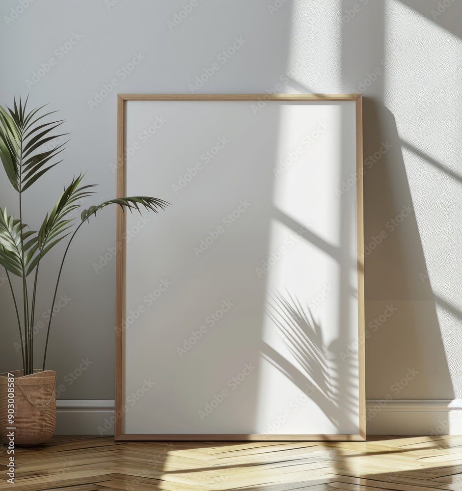 Sticker a white frame next to a potted plant