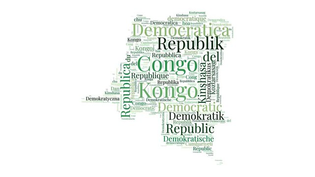 DR Congo shape words animation. DR Congo boundary filled with country names animated. Country opening, intro, presentation video.
