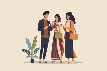 Real estate agent giving keys to young indian buyers, happy woman taking key of future new apartment, spouses buying new house, Generative AI