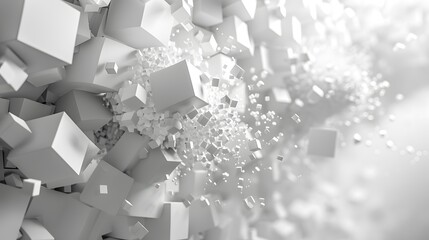 Dynamic Explosion of White Cubes in a 3D Space