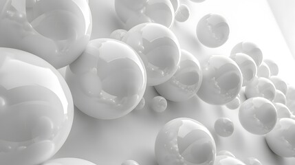 Abstract Composition of Glossy White Spheres on a Light Background