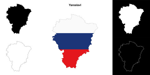 Fototapeta premium Yaroslavl blank outline map set