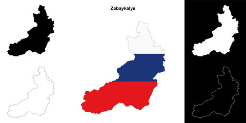 Fototapeta premium Zabaykalye blank outline map set