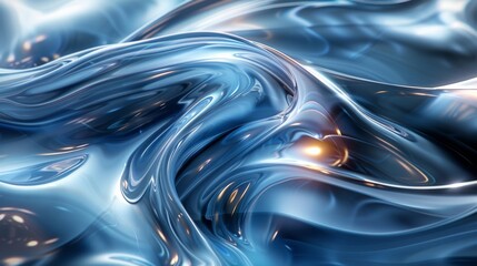 Blue liquid metal texture reflecting light background