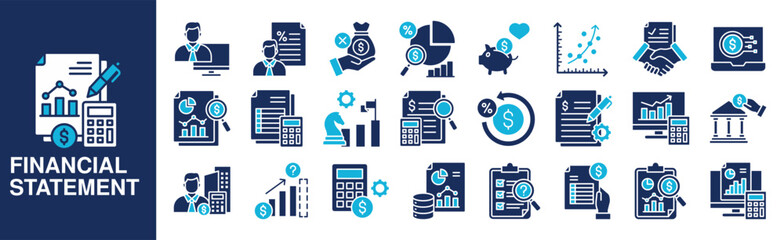 Financial Statement Icon Set For Design Elements, business, finance, accounting, analysis, calculator	