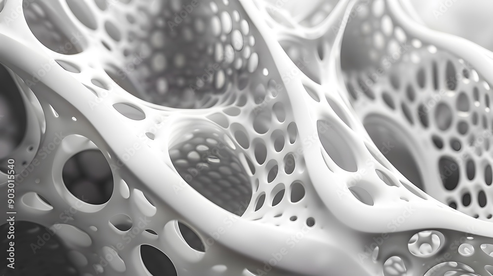 Fototapete intricate white organic structure with fluid patterns and open spaces