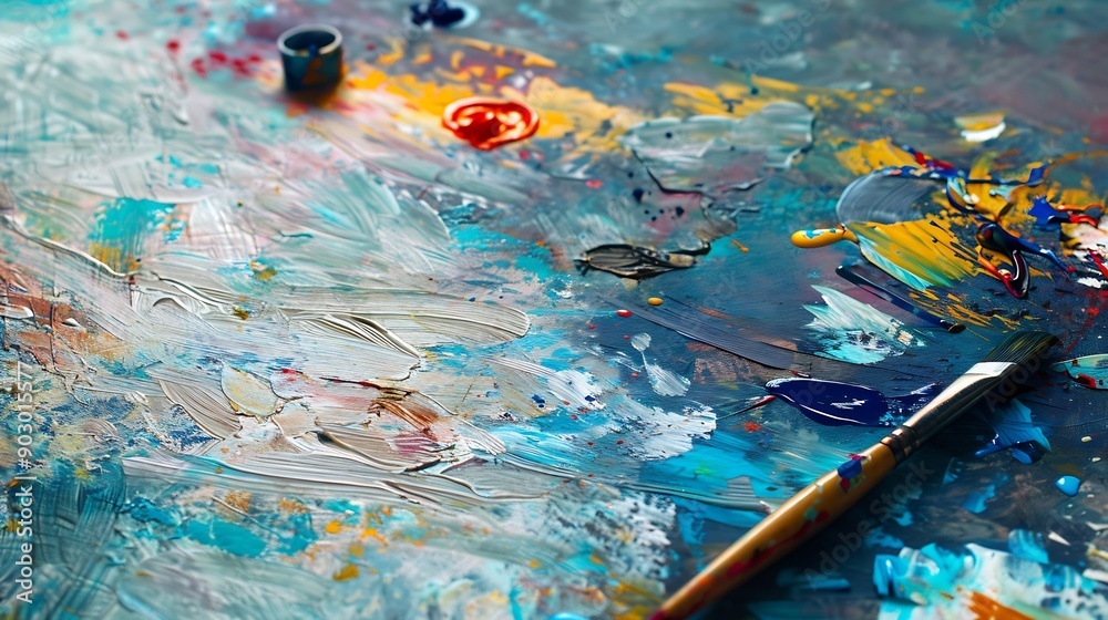 Aufkleber abstract artistic painting on canvas brush and colors on the table : generative ai