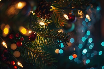holiday illumination and decoration concept - christmas garland bokeh lights over dark background