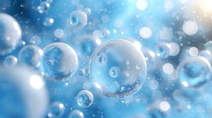 Ethereal Blue Bubbles Floating in a Dreamy Atmosphere