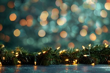 holiday illumination and decoration concept - christmas garland bokeh lights over black background