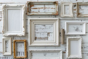 Naklejka premium A Collection of Vintage Picture Frames on a Rustic Background
